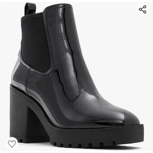 Aldo Black Patent Chunky Heel Chelsea Boots